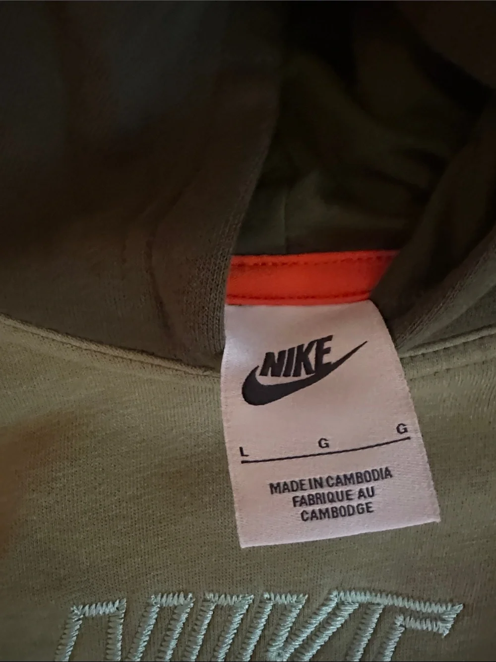 Nike Two-Tone Olive Green Hoodie with Orange Stitching and matching joggers